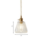 Contemporary Cone Hanging Ceiling Light 1 Light Ribbed Glass Pendant Lighting in Brass