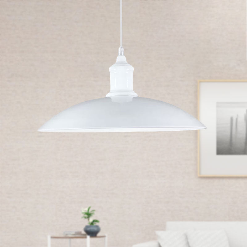 Metallic Saucer Shade Pendant Light Industrial Style 12.5"/16" W 1 Light Living Room Ceiling Hanging Light in Black/White
