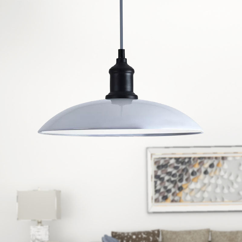 Metallic Saucer Shade Pendant Light Industrial Style 12.5"/16" W 1 Light Living Room Ceiling Hanging Light in Black/White