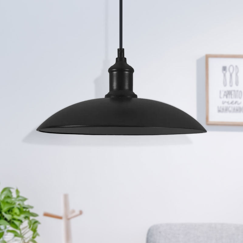Metallic Saucer Shade Pendant Light Industrial Style 12.5"/16" W 1 Light Living Room Ceiling Hanging Light in Black/White