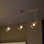 Antique Style Cylinder Track Light 1/2/3-Light Wrought Iron Semi-Flush Ceiling Light in Dark Rust for Coffee Shop