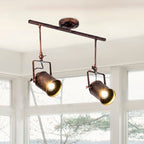 Antique Style Cylinder Track Light 1/2/3-Light Wrought Iron Semi-Flush Ceiling Light in Dark Rust for Coffee Shop
