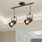 Antique Style Cylinder Track Light 1/2/3-Light Wrought Iron Semi-Flush Ceiling Light in Dark Rust for Coffee Shop