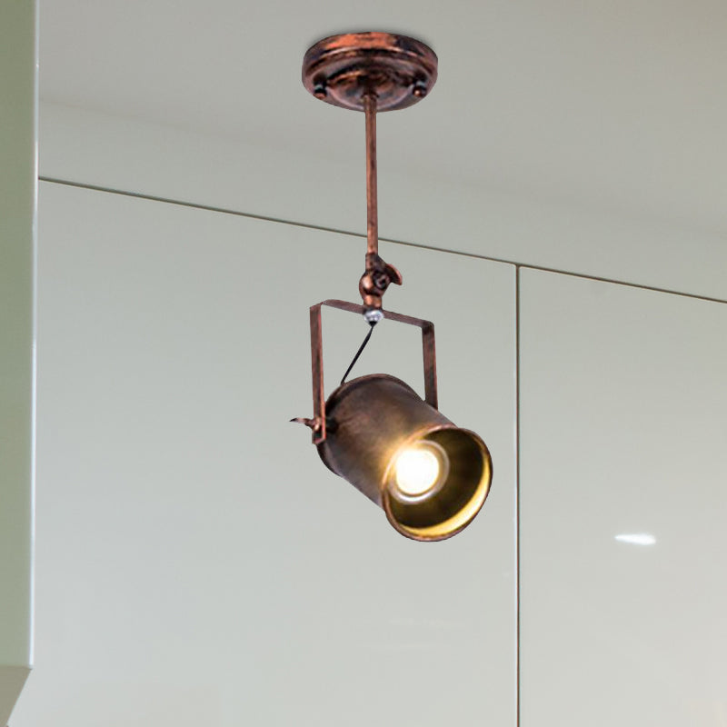 Antique Style Cylinder Track Light 1/2/3-Light Wrought Iron Semi-Flush Ceiling Light in Dark Rust for Coffee Shop