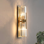 Traditional Tubular Flush Wall Sconce 2 Bulbs Clear Crystal Up and Down Wall Lighting in Gold