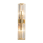 Traditional Tubular Flush Wall Sconce 2 Bulbs Clear Crystal Up and Down Wall Lighting in Gold