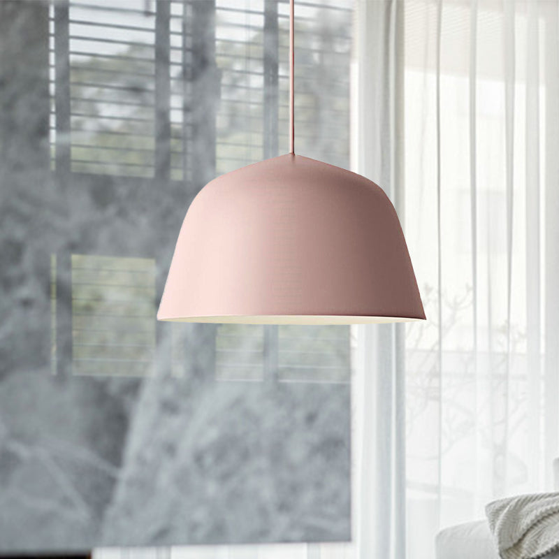 Nordic Style Dome Shade Hanging Ceiling Light 10"/16" Dia 1 Light Metal Pendant Lamp in Black/Green for Bedroom