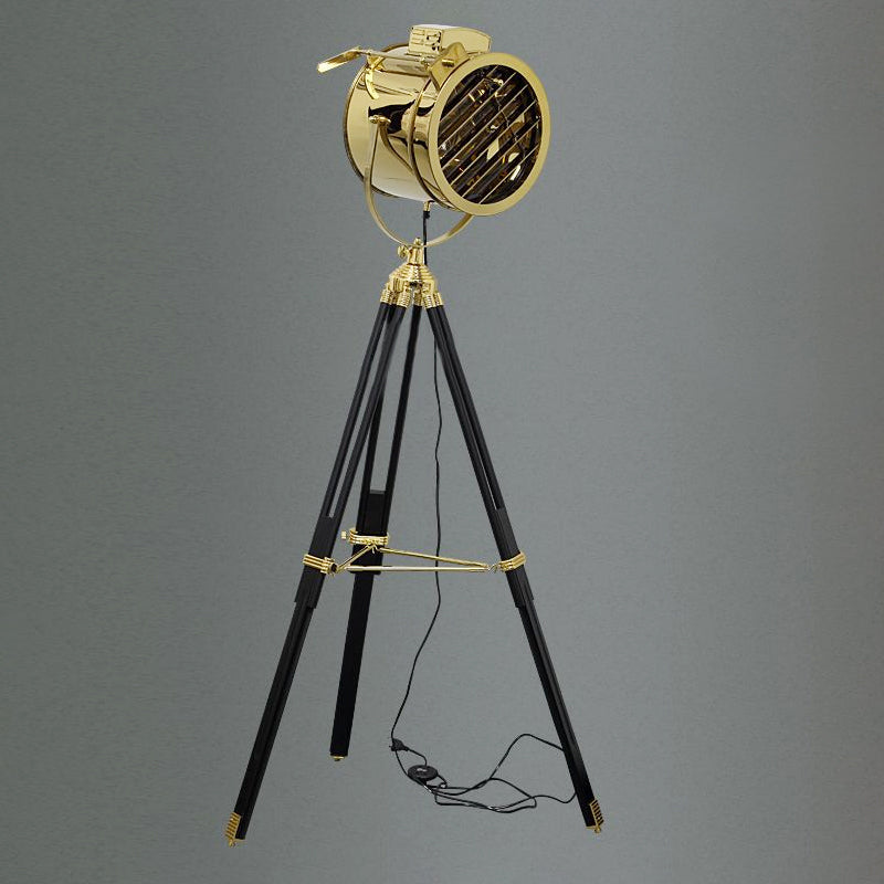 Cylinder Metal Shade Floor Light with Tripod Design Industrial 1 Light Indoor Rotatable Standing Lamp in Black