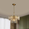 5/7 Heads Embossed Crystal Panels Chandelier Lamp Modern Gold Canopy Tapered Bedchamber Pendant Lighting, 15.5"/19.5" W