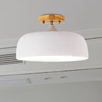 1 Light Gray/White/Pink/Green Ceiling Flush Mount Light with Drum Metal Lampshade Simple Semi-Flushmount Lamp