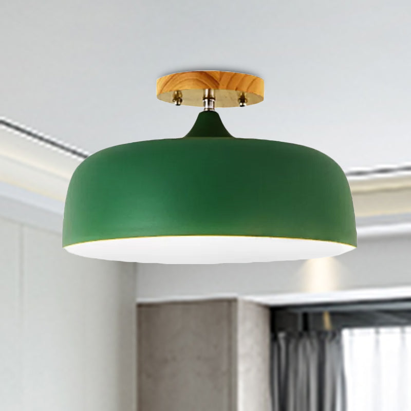 1 Light Gray/White/Pink/Green Ceiling Flush Mount Light with Drum Metal Lampshade Simple Semi-Flushmount Lamp