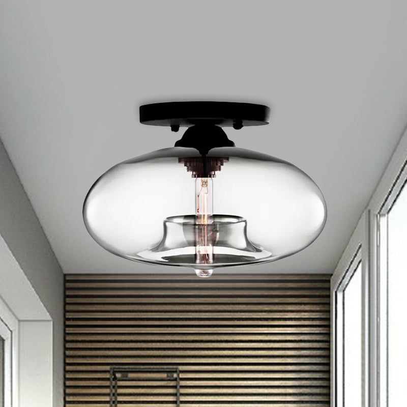 Glass Oval Flush Mount Lamp Simple Style 1 Light Clear/Amber/Smoky Ceiling Flush Mount for Hallway