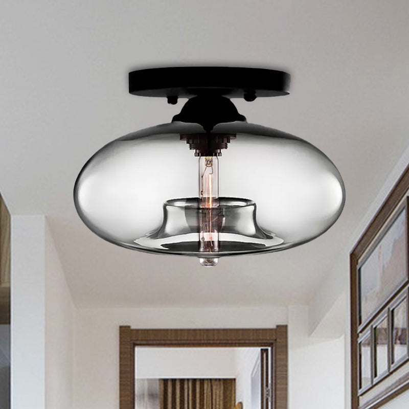 Glass Oval Flush Mount Lamp Simple Style 1 Light Clear/Amber/Smoky Ceiling Flush Mount for Hallway