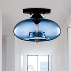 Glass Oval Flush Mount Lamp Simple Style 1 Light Clear/Amber/Smoky Ceiling Flush Mount for Hallway