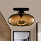 Glass Oval Flush Mount Lamp Simple Style 1 Light Clear/Amber/Smoky Ceiling Flush Mount for Hallway
