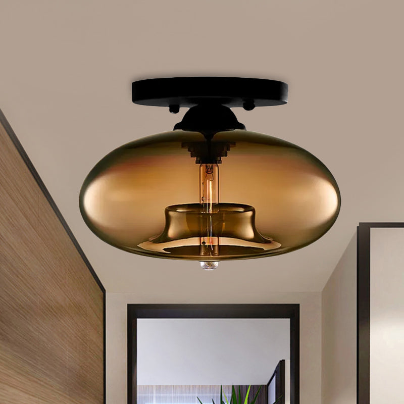 Glass Oval Flush Mount Lamp Simple Style 1 Light Clear/Amber/Smoky Ceiling Flush Mount for Hallway