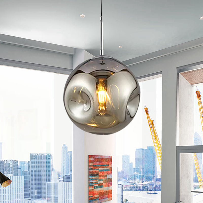 Modern Style 1 Bulb Pendant Light with Concave Glass Shade Silver/Red Global Hanging Light Fixture for Restaurant