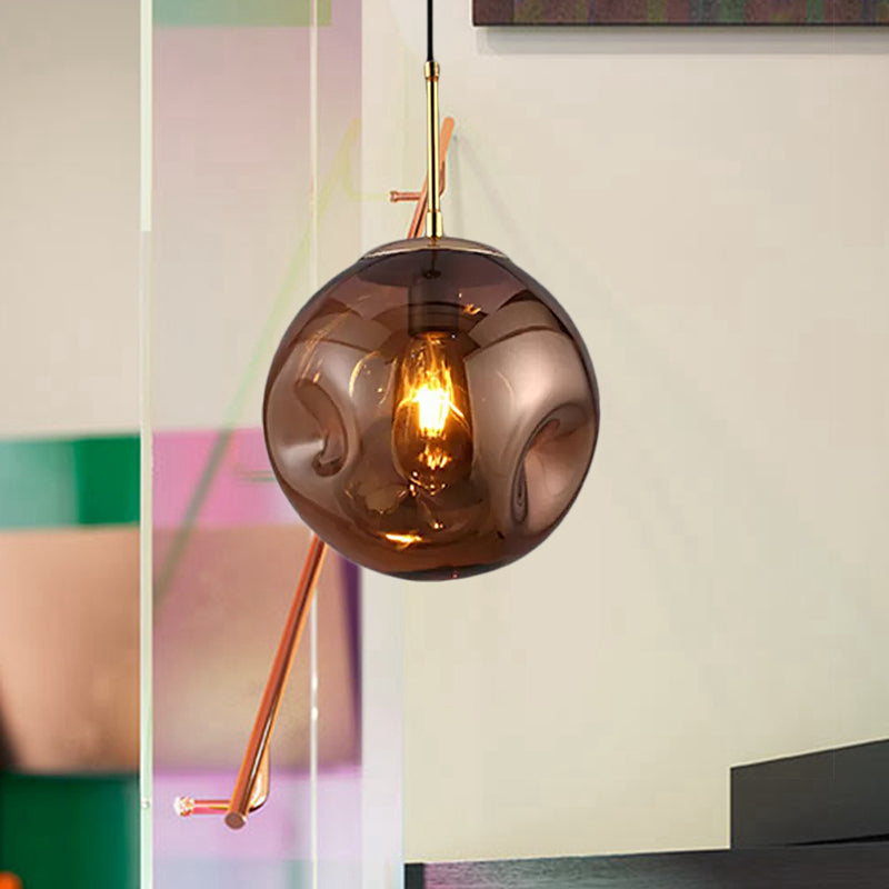 Modern Style 1 Bulb Pendant Light with Concave Glass Shade Silver/Red Global Hanging Light Fixture for Restaurant