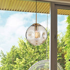 Modern Style 1 Bulb Pendant Light with Concave Glass Shade Silver/Red Global Hanging Light Fixture for Restaurant