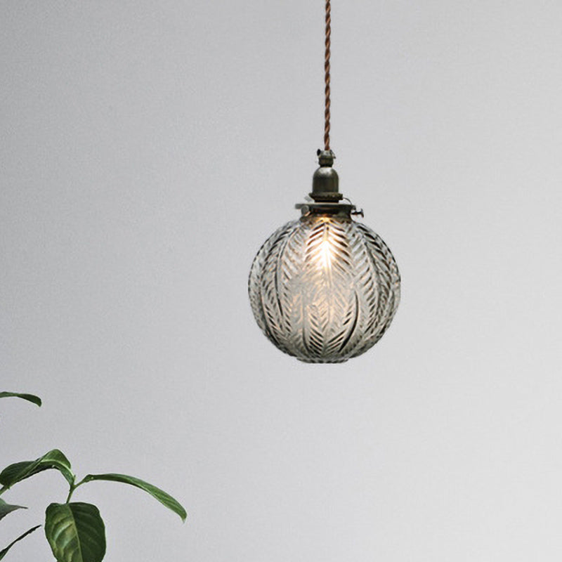 Colonial Global Pendant Light Fixture 1-Head Clear/Smoke Gray Glass Hanging Lamp Kit with Feather Design