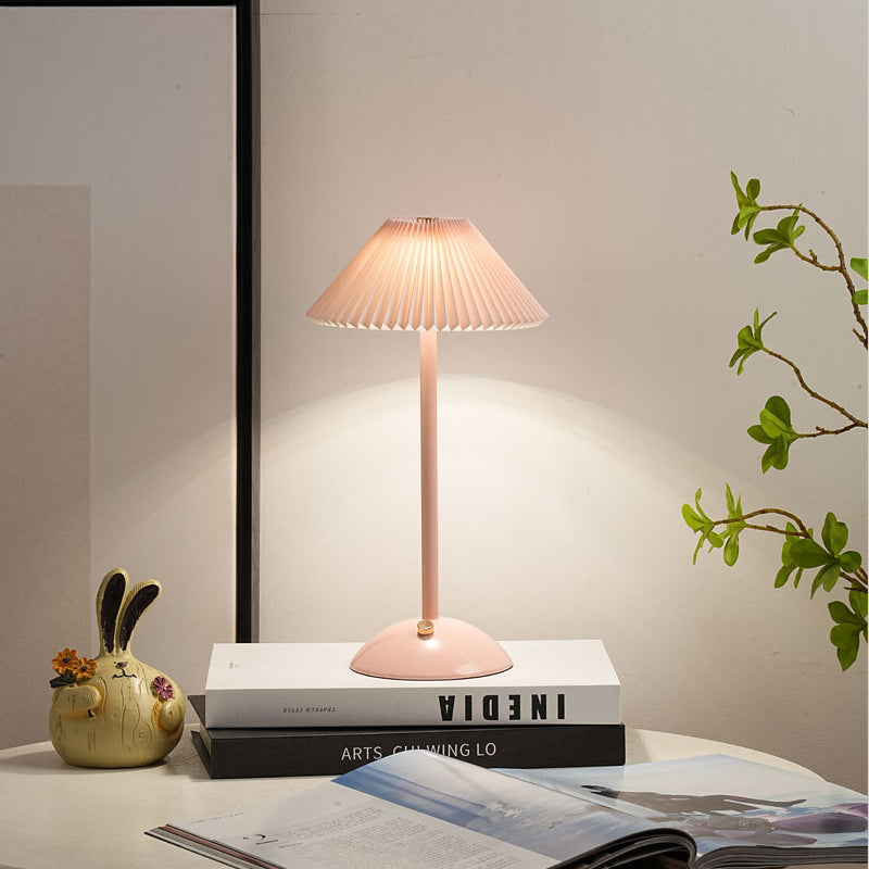 Scandinavian Brass Pleated Fabric Cone Table Light | 1-Light