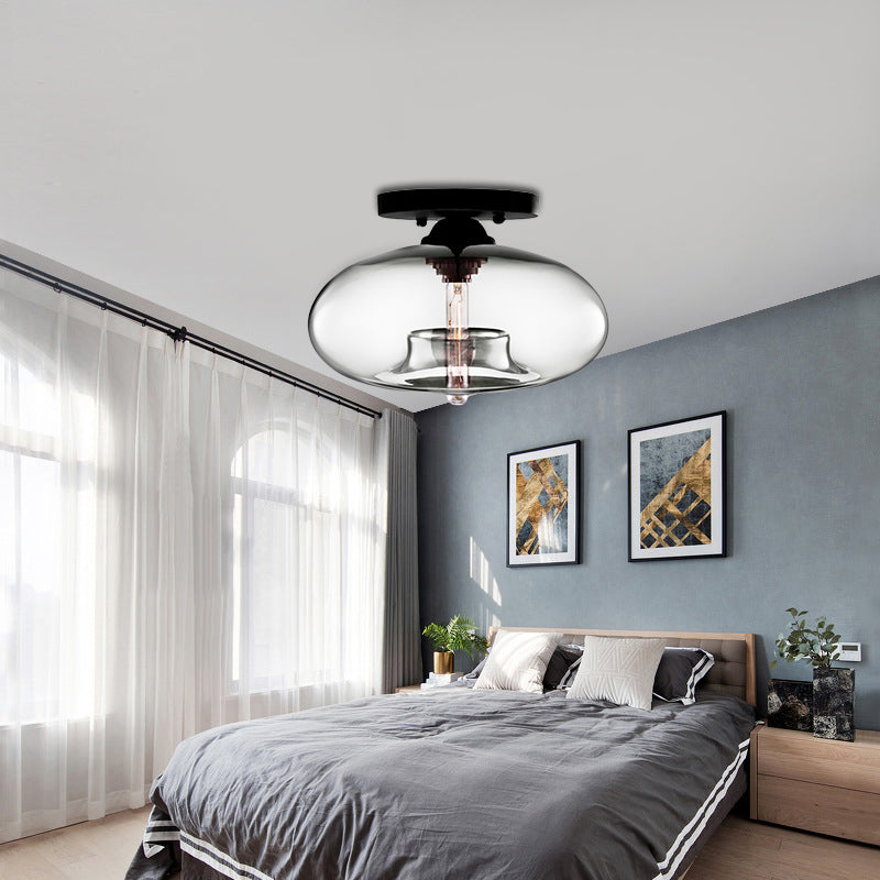 Glass Oval Flush Mount Lamp Simple Style 1 Light Clear/Amber/Smoky Ceiling Flush Mount for Hallway