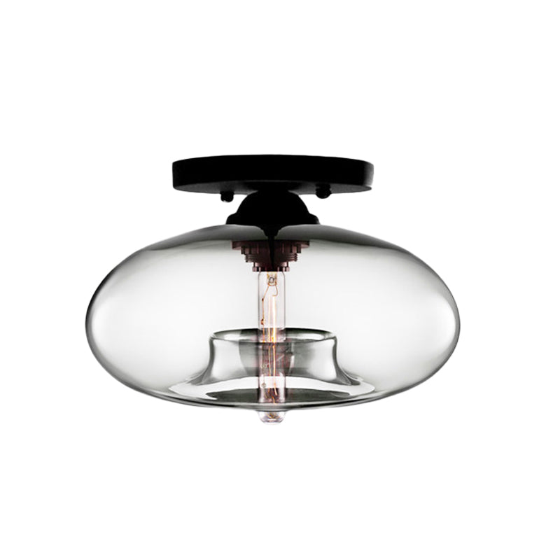 Glass Oval Flush Mount Lamp Simple Style 1 Light Clear/Amber/Smoky Ceiling Flush Mount for Hallway
