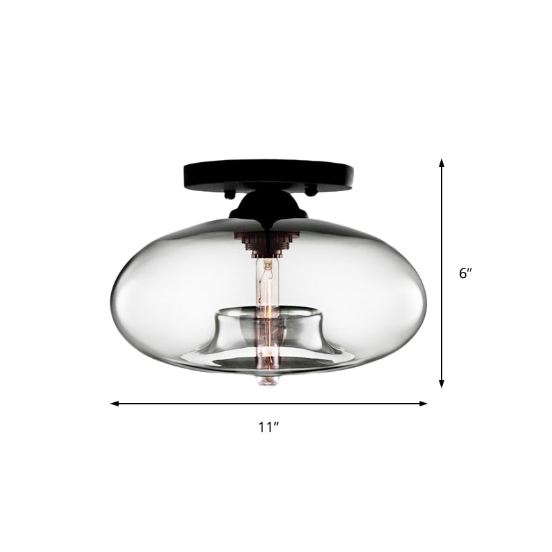 Glass Oval Flush Mount Lamp Simple Style 1 Light Clear/Amber/Smoky Ceiling Flush Mount for Hallway
