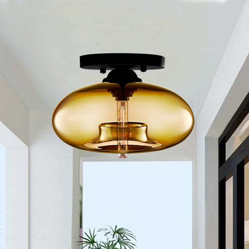 Glass Oval Flush Mount Lamp Simple Style 1 Light Clear/Amber/Smoky Ceiling Flush Mount for Hallway