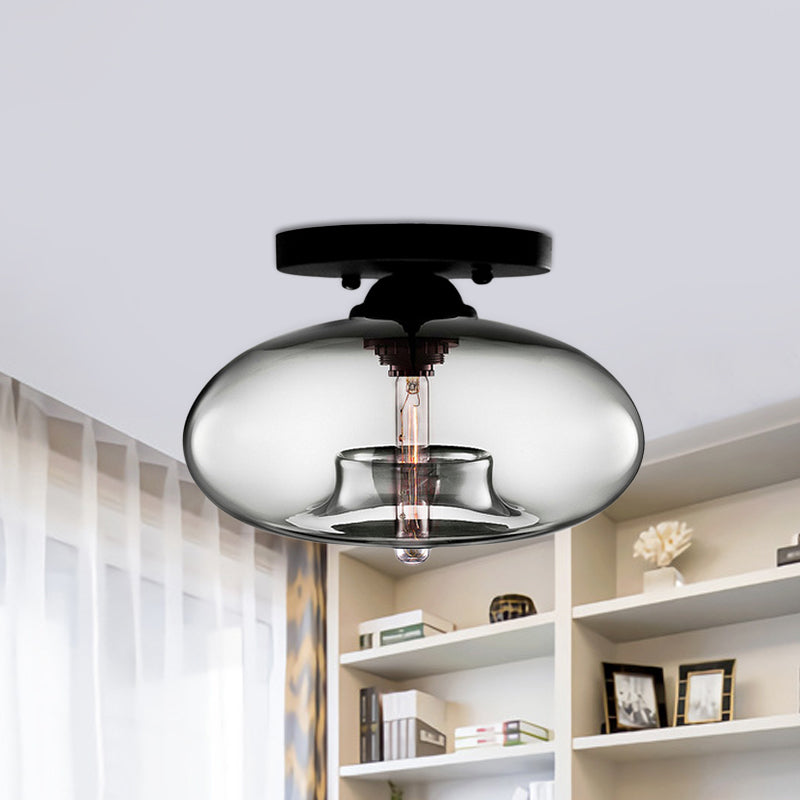 Glass Oval Flush Mount Lamp Simple Style 1 Light Clear/Amber/Smoky Ceiling Flush Mount for Hallway