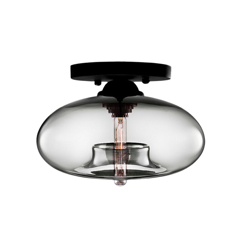 Glass Oval Flush Mount Lamp Simple Style 1 Light Clear/Amber/Smoky Ceiling Flush Mount for Hallway