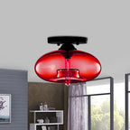 Glass Oval Flush Mount Lamp Simple Style 1 Light Clear/Amber/Smoky Ceiling Flush Mount for Hallway