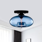 Glass Oval Flush Mount Lamp Simple Style 1 Light Clear/Amber/Smoky Ceiling Flush Mount for Hallway