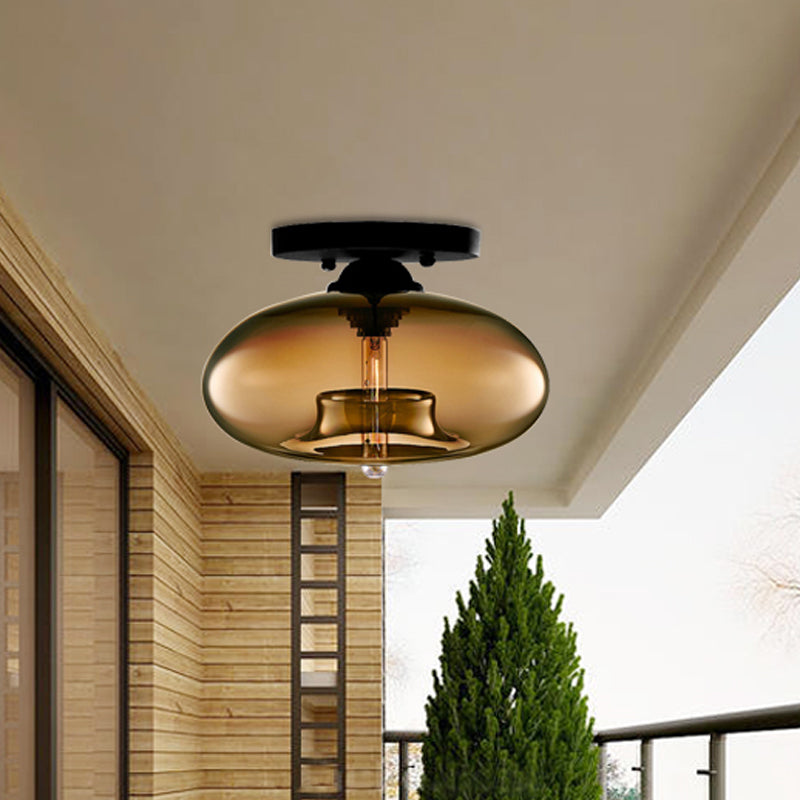 Glass Oval Flush Mount Lamp Simple Style 1 Light Clear/Amber/Smoky Ceiling Flush Mount for Hallway