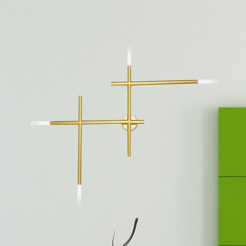 Metal Crossed Lines Wall Sconce Light Simplicity 4 Lights Black/Gold Wall Lamp in Warm/White Light