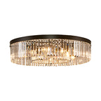 Vintage Circular Flush Mount Lighting Metal 4/6/8 Lights Ceiling Lamp with Clear Crystal Prism in Black