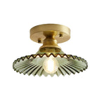 1 Light Flared Semi Flush Light Industrial Clear/Green Ribbed Glass Ceiling Mount for Living Room