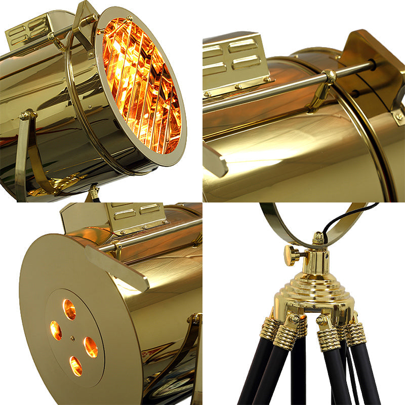 Cylinder Metal Shade Floor Light with Tripod Design Industrial 1 Light Indoor Rotatable Standing Lamp in Black
