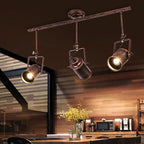 Antique Style Cylinder Track Light 1/2/3-Light Wrought Iron Semi-Flush Ceiling Light in Dark Rust for Coffee Shop