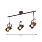 Antique Style Cylinder Track Light 1/2/3-Light Wrought Iron Semi-Flush Ceiling Light in Dark Rust for Coffee Shop