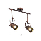 Antique Style Cylinder Track Light 1/2/3-Light Wrought Iron Semi-Flush Ceiling Light in Dark Rust for Coffee Shop
