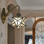 White Glass Star Sconce Lighting Tiffany 1 Head Antique Brass Wall Mount Light with Mermaid Backplate