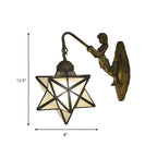 White Glass Star Sconce Lighting Tiffany 1 Head Antique Brass Wall Mount Light with Mermaid Backplate