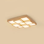 Natural Wood Square Flush Light Modern 4/6/9-Light Wooden LED Ceiling Lamp in Warm/White/Natural Light