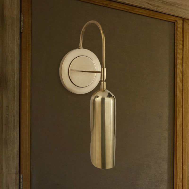 Metal Tube Wall Mounted Lamp Colonial 1 Light Living Room Wall Sconce Lighting Fixture in Gold