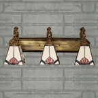 Trapezoid Wall Mount Light Tiffany White Glass 3 Lights Brass Vanity Light Fixture with Mermaid Decoration