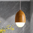 1 Light Nut Shaped Hanging Light Japanese Style Glass & Wood Pendant Light in White for Shop