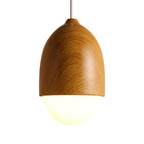 1 Light Nut Shaped Hanging Light Japanese Style Glass & Wood Pendant Light in White for Shop