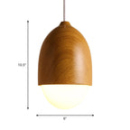 1 Light Nut Shaped Hanging Light Japanese Style Glass & Wood Pendant Light in White for Shop