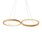 Wood Double-Ring Pendant Light Dining Room Modern Simple Chandelier in Beige
